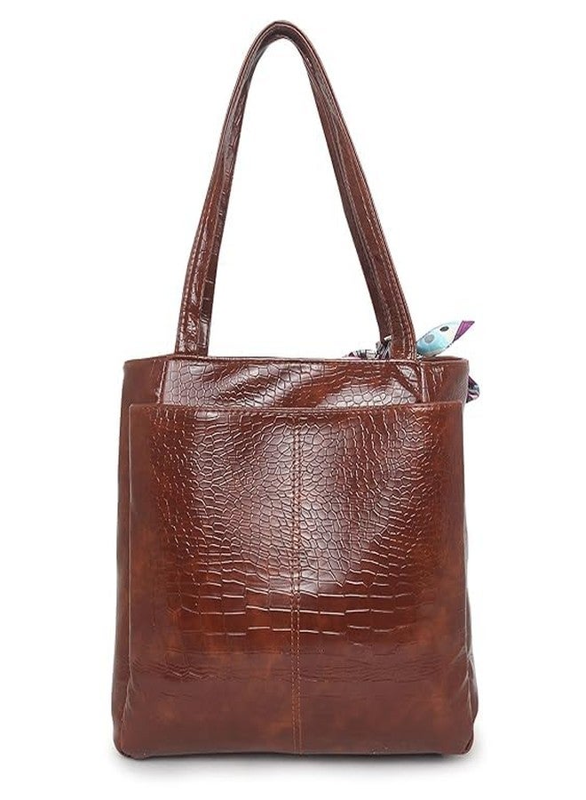 Purse Pulse Women Fashion Croco Shoulder Bags (Brown) - Image 4